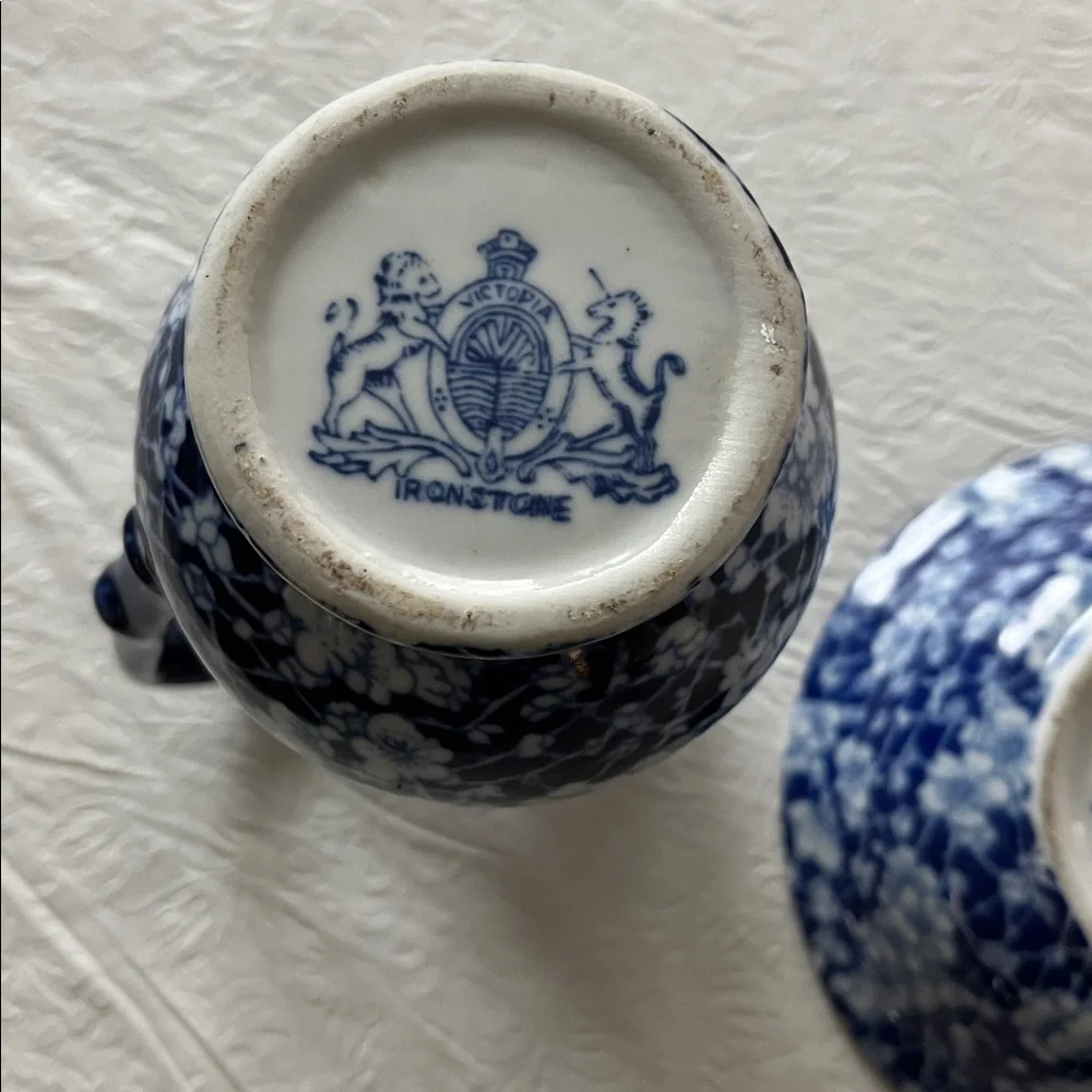 Ironstone Blue & White Pitcher and Bowl Set - Picture 3 of 3